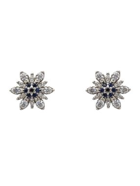 NWT Pandora Retired 925 Sterling Silver Blue & Clear CZ Floral Stud Earrings